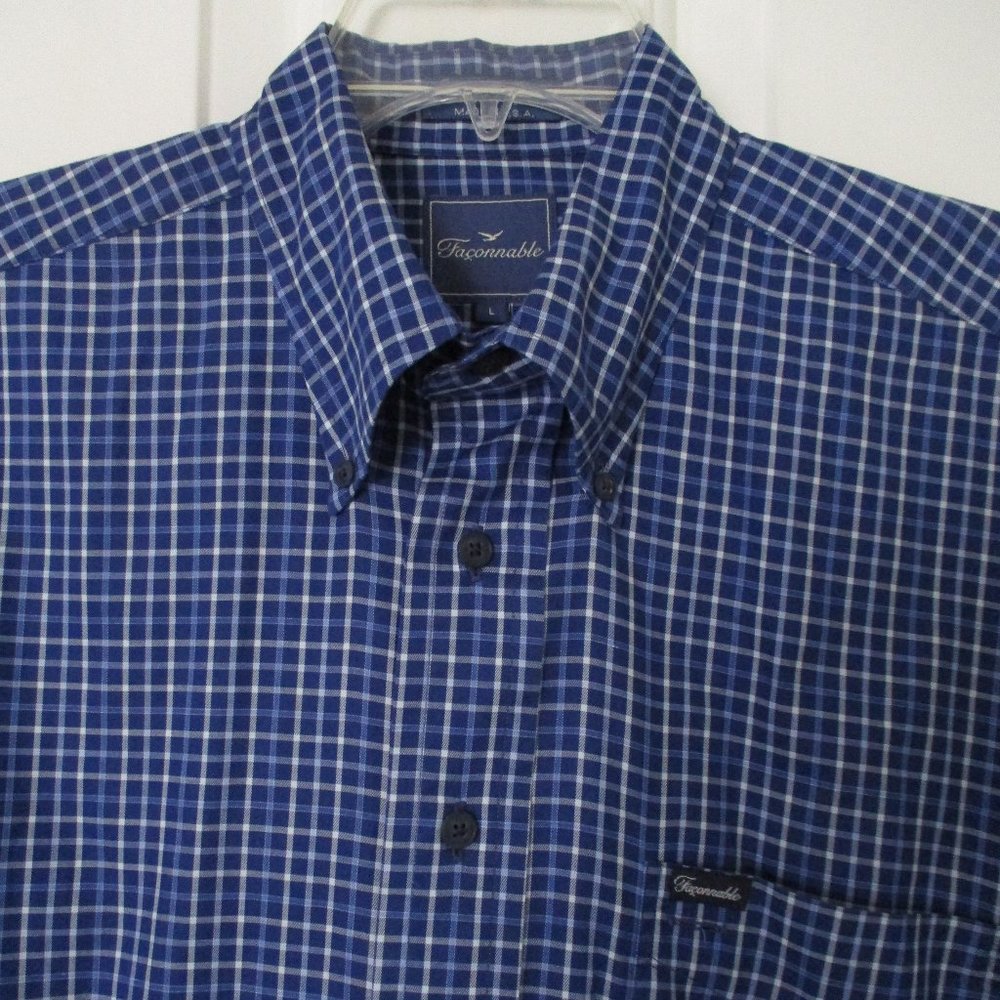 Faconnable Mens L/S Blue Cotton Button Down Casual Shirt- Size 16/34-35 or Large